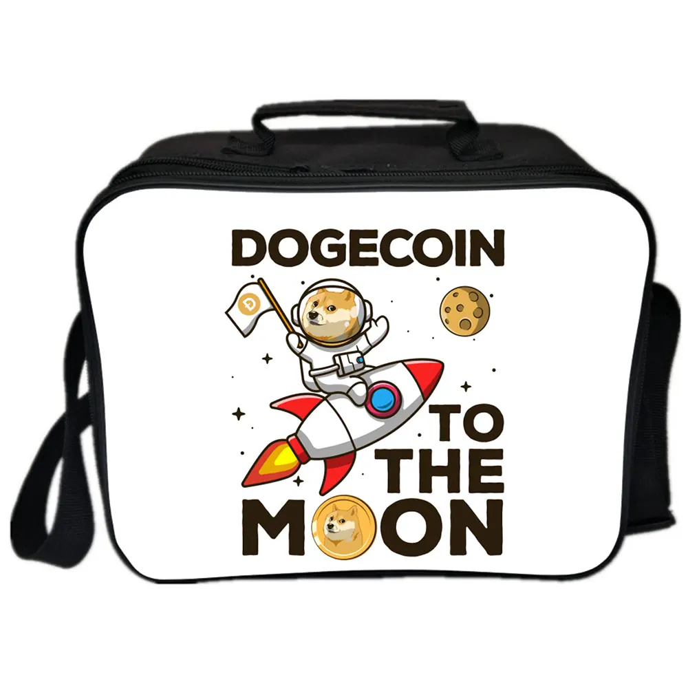 Dogecoin Backpack Shoulder Bag Japanese Anime Picnic Bag Handbags Portable Insulated Canvas Lunch Bags For Women