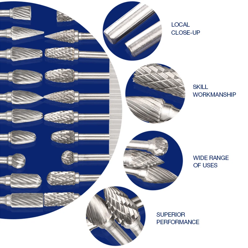 Metal Aluminum Steel Work Tungsten Carbide Burrs Bit 1/4 Shank Carving Tool Double Cutter for Rotary Milling Set File Grinder