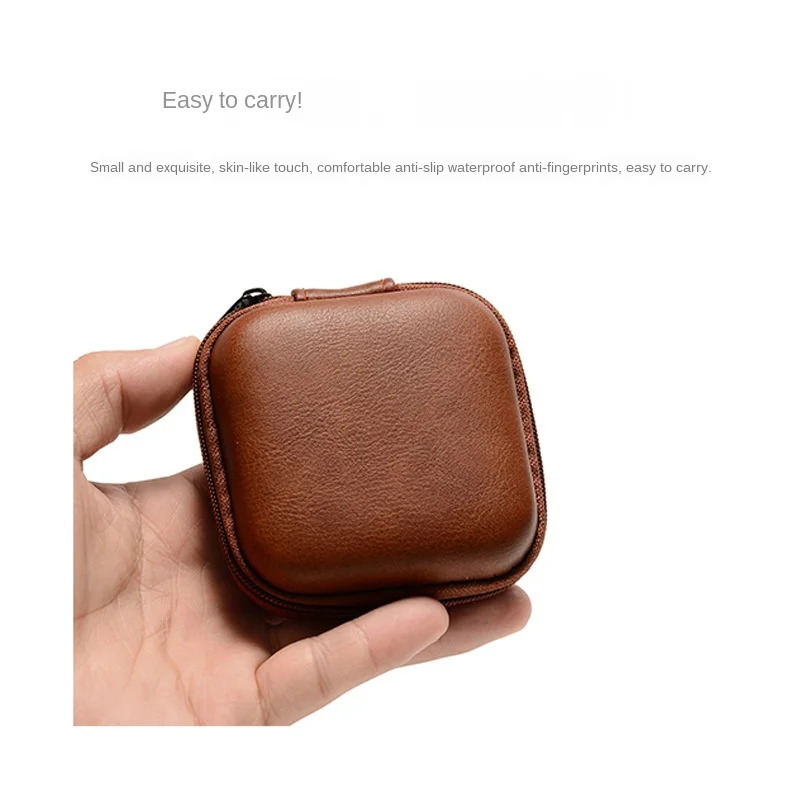 Retro leather in-ear headphone storage bag headset data cable protection box portable compression cable bag for Apple /Huawei