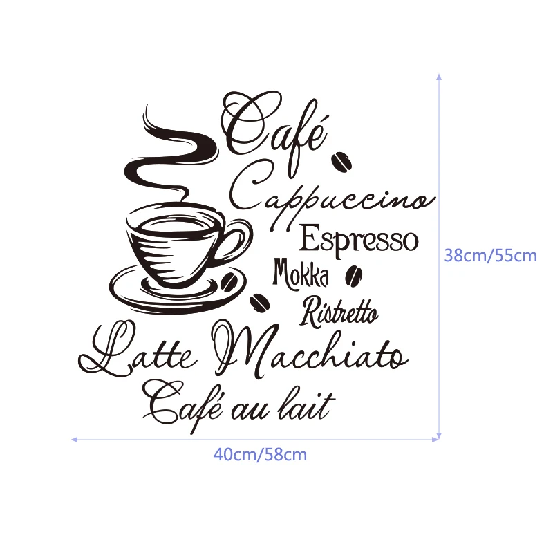 Coffee Kitchen Vinyl Wall Stickers Kitchen Coffee Shop removable Wall Mural Decals Home Decor Decoration Wall Art E528