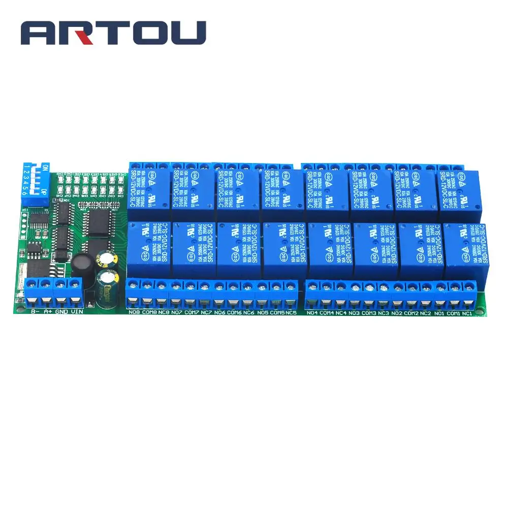 12V 16 Channel RS485 Relay Modbus RTU protocol Serial remote control switch PLC control board