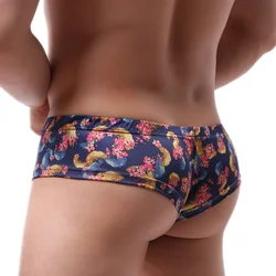 Bóxer de cintura baja con estampado para hombre, ropa interior Sexy con bolsa convexa en U, bañadores, lencería suave