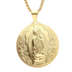 Mens Necklaces Virgin Mary Maria Miraculous Medal Gold color Stainless Steel Fashion Religion Jewelry