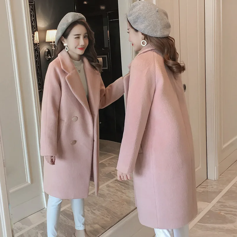 Abrigo largo de lana para mujer, chaqueta holgada de estilo inglés, elegante, de lujo, de color liso, para invierno, 2021