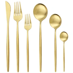 36Pcs Gold Matte Flatware Cutlery Set Stainless Steel Dinnerware Set Dessert Fork Spoon Silverware Set Kitchen Tableware