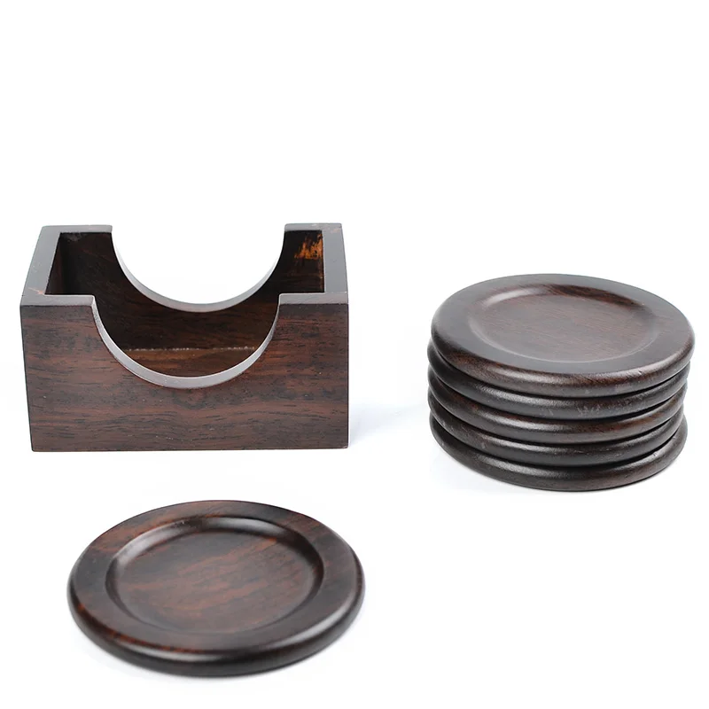 6pcs/set Tea cup coasters tea accessories Ebony/Rosewood wood round cup holder Square cup holders waterproof insulation mat