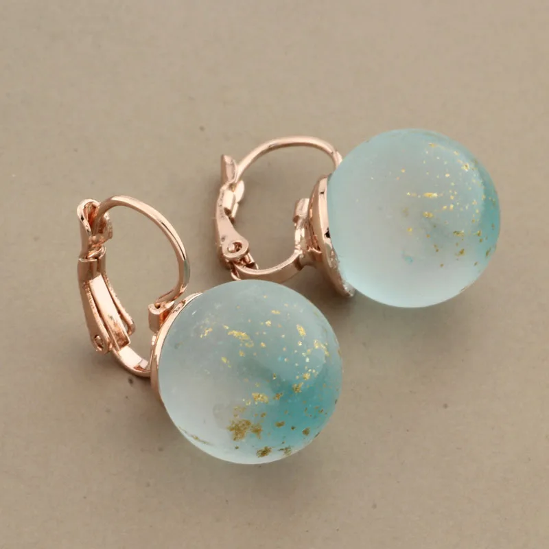 New Trend 2022 Fashion Round Colorful Glass Ball Dangle Earrings For Women Wedding Jewelry Rose Gold Color Unusual Earrings
