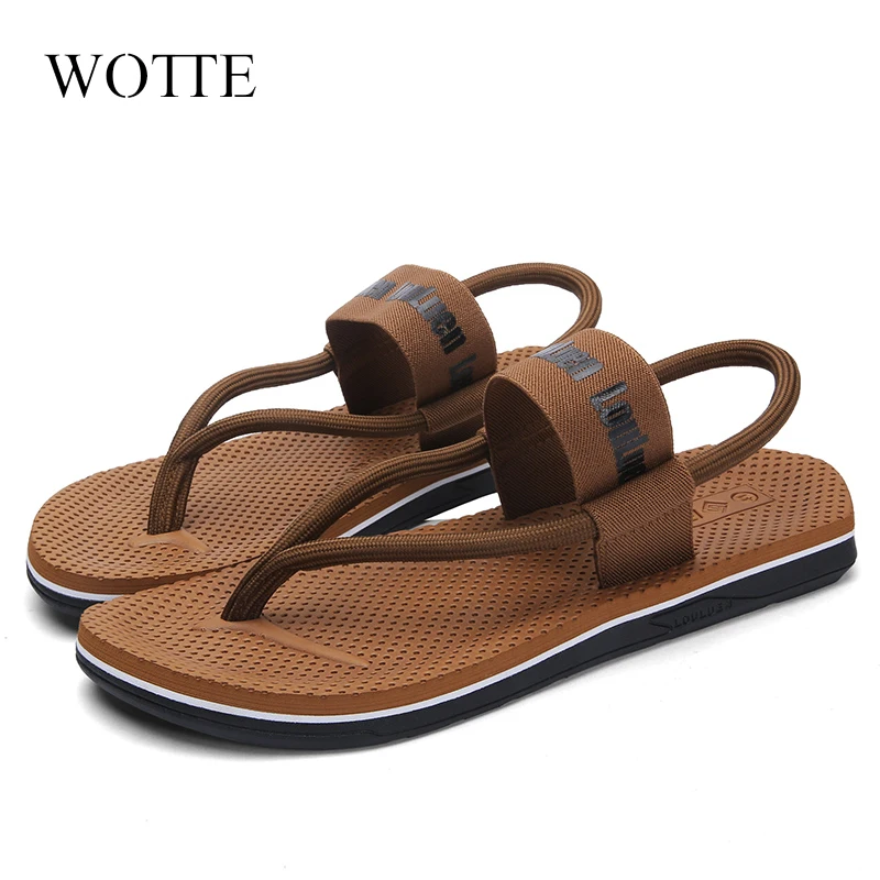 WOTTE Sandals Men Sandalias Hombre Gladiator Sandals for Male Summer Roman Beach Shoes Flip Flops Slip Flats Slippers Slides