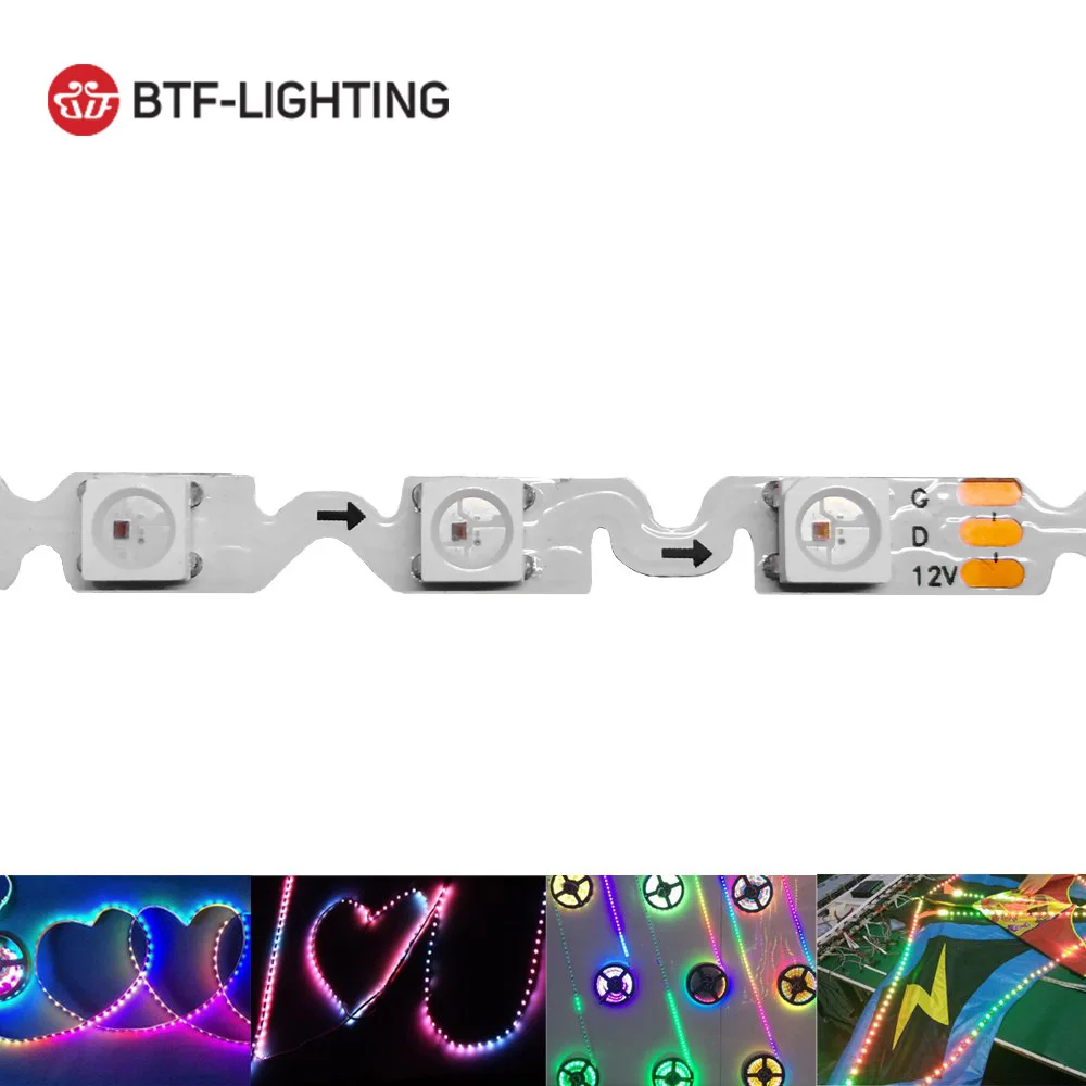 12V WS2811 S Shape Foldable Led Strip Light for DIY 1m 60leds 6mm PCB Individually Addressable Dream Color 5050 RGB Pixels Tap