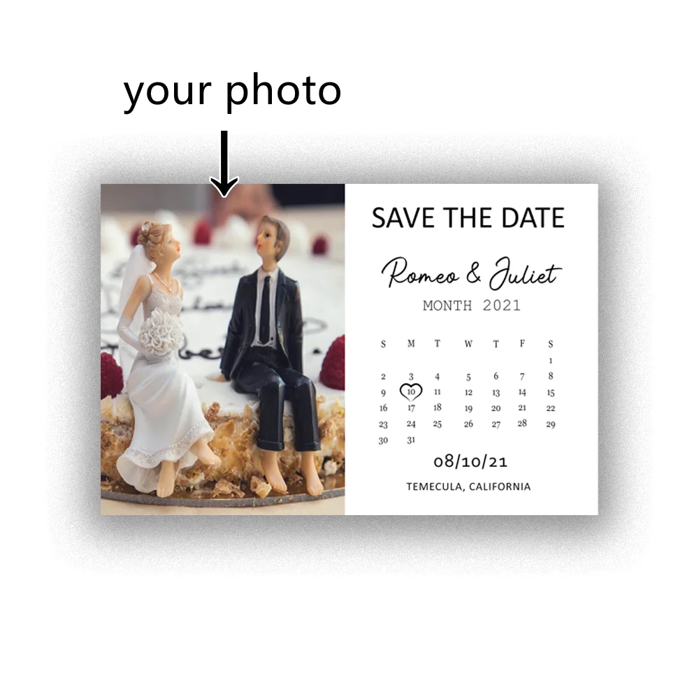 

Printed Simple Calendar, Photo Save the Date, Wedding Marker, Save the Date, Flat Card