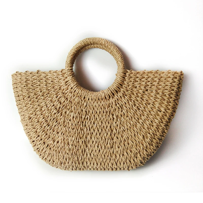 Handmade Women Handbag Semicircle Straw Bag Bohemia Summer Beach Bags Female Shopping Weaving Tote Large Capacity Top-handle Bag