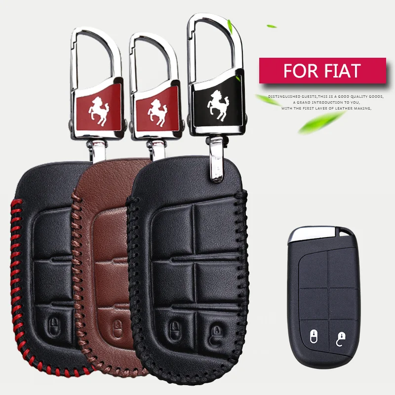 Funda de cuero genuino para Llave de coche para Fiat 500 Ducato Tipo Grande Punto Llave Fob Accesorios