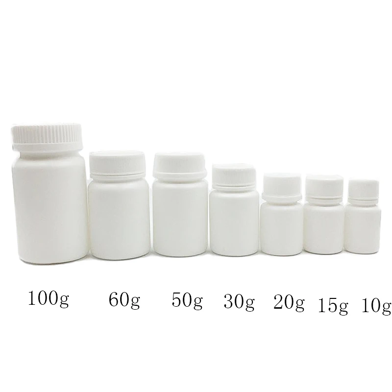 12pcs 10cc 15cc 20cc 30cc 50cc 60cc 100cc  HDPE Empty White Pill Container Capsules Bottles for Medical Packaging