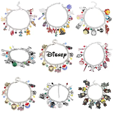 Disney Marvel Movie Peripheral Jewelry Winnie the Pooh Bear The Little Mermaid Moana Stitch Charm Bracelets For Women Girl Gift