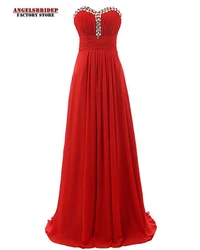 Charming Sweetheart Long Chiffon Evening Dresses 2021 Zipper Vestidos De Fiesta De Noche Luxury Crystals Pleat Robe De Soiree