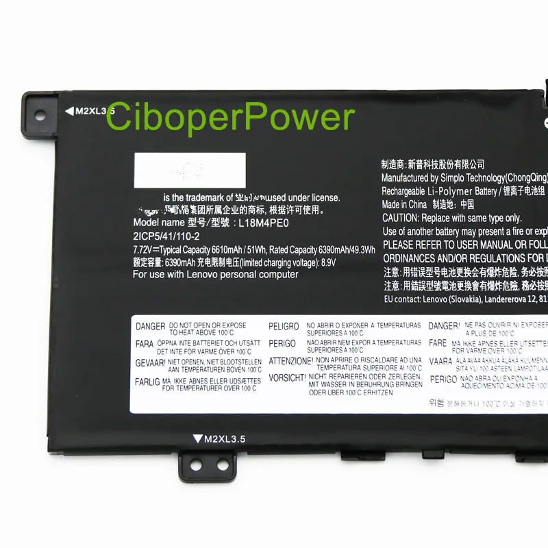 L18M4PE0 Laptop Battery For SB10W67235, SB10W67368 C740-14IML L18L4PE0 7.72V 51WH