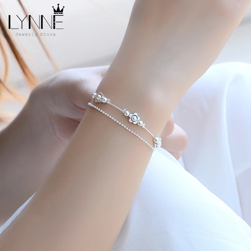 New Fashion Plum Blossom Pendant Bracelet 925 Sterling Silver Double Layer Chain Lucky Flower Charm Bracelets Women Jewelry Gift