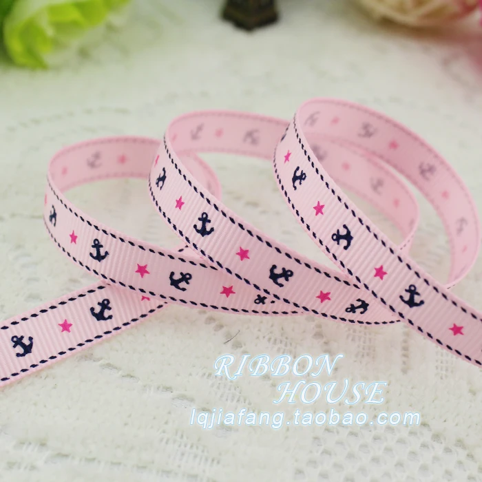 Hot sale 9mm single face printed sea anchor grosgrain ribbon for Christmas/Wedding Decorative Gift Packing Crafts 2 Meters/lot