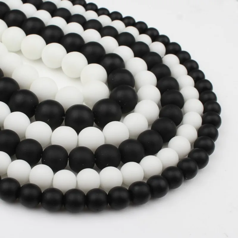 4/6/8/10/12 mm AAAA Natural Quality Black& White Polish Matte Onyx Agates Round Beads 15\