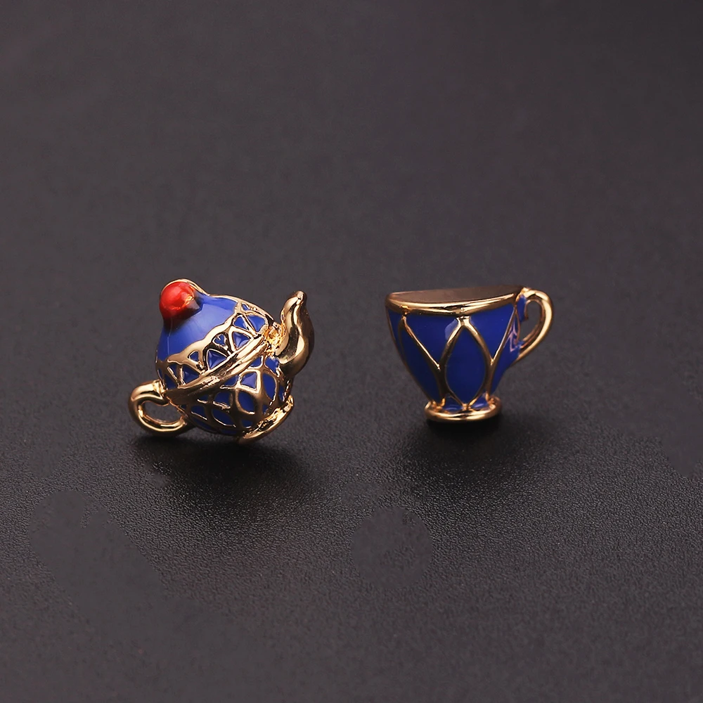 Grape Mini Asymmetrical Handmade Enamel Glaze Stud Earrings Blue Teapot Teacup Earrings Cup Needle Stud Earrings