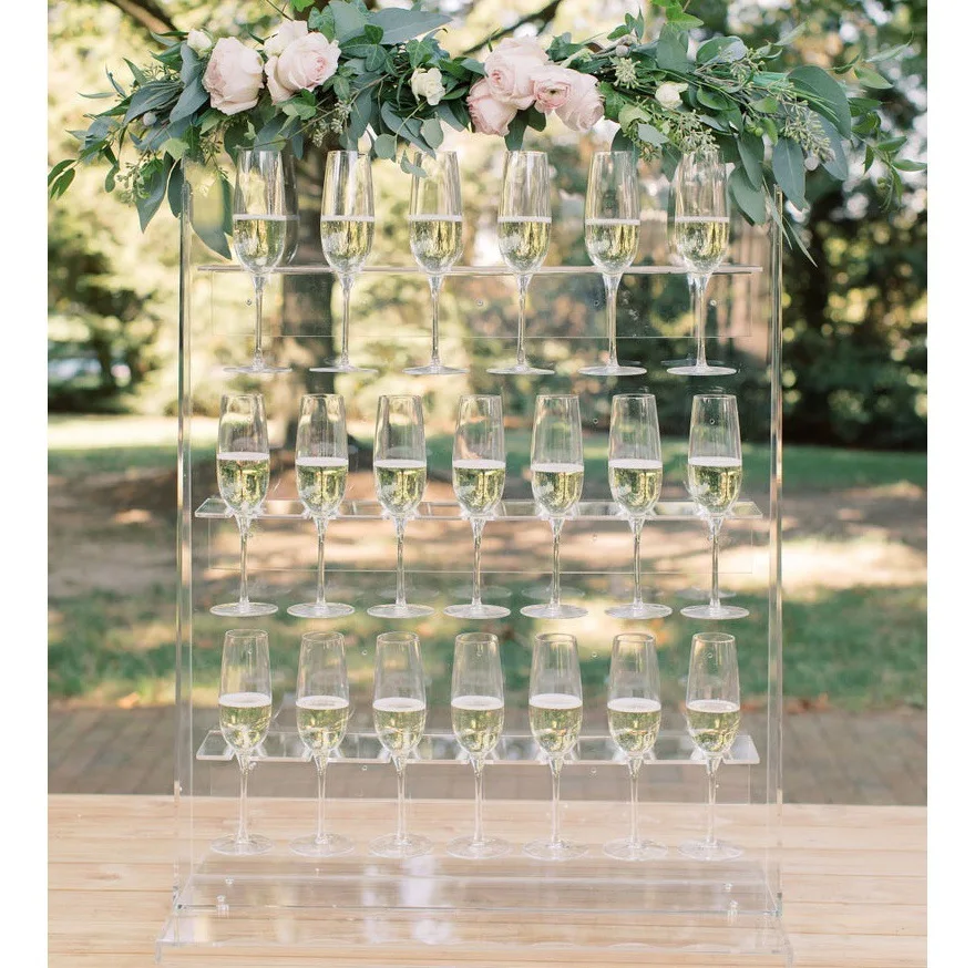 2022 Acrylic Storage Shelf Champagne Wine Drinks Wall Stand Holder Drink Cup Sparkling Wine Display Rack For Wedding Celebration