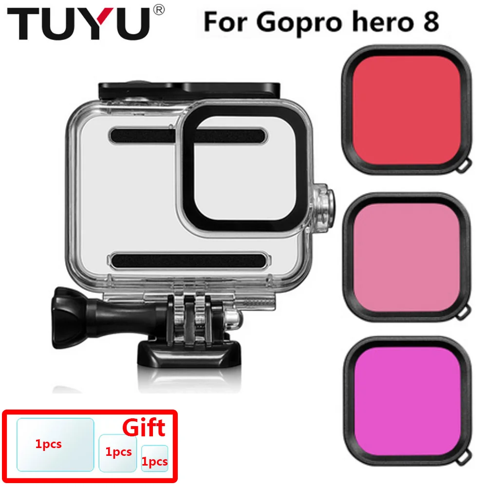 TUYU-فلاتر عمق الكاميرا لـ Gopro Hero 8 ، مقاومة للماء ، HERO8 ، ملحقات الكاميرا