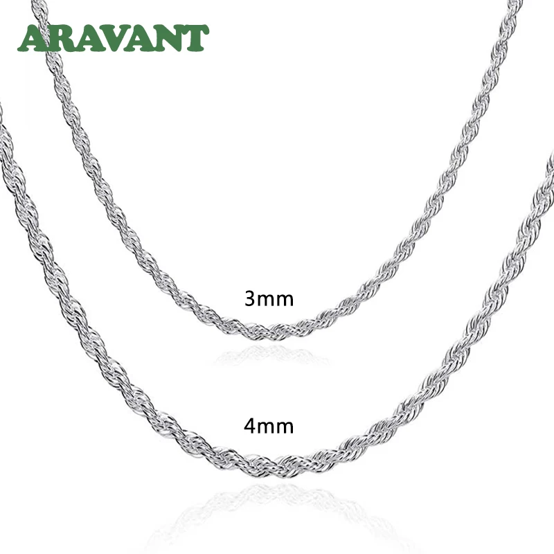 

925 Silver 3MM/4MM Twist Necklace Chain For Men Women Fashion Jewelry