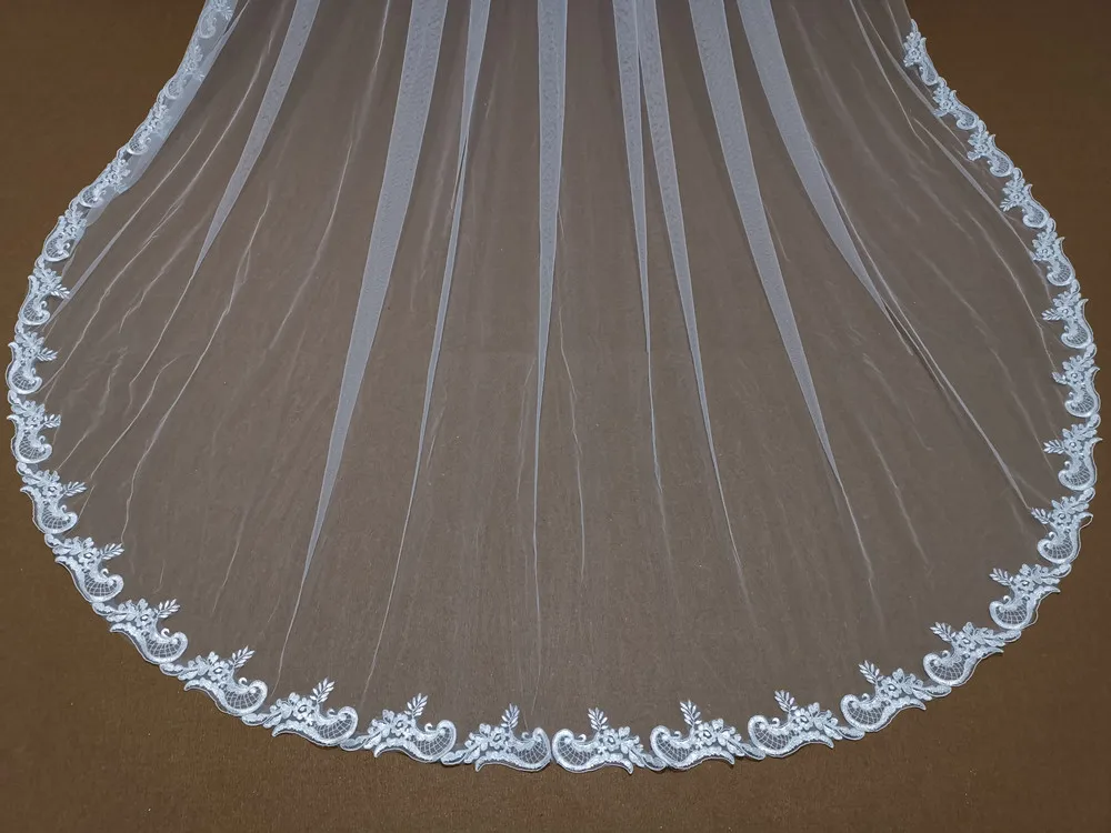 Echt Fotos Weiß/Elfenbein Hochzeit Schleier 5 Meter Lange Kamm Spitze Mantilla Kathedrale Braut Schleier Hochzeit Zubehör Braut Veu