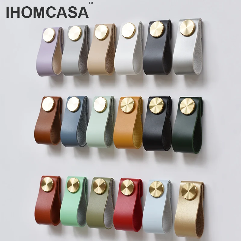 IHOMCASA 40Colors Furniture Door Handles Modern Wardrobe Cupboard Kitchen Cabinet Knobs Drawer Brass Pulls Artificial Leather