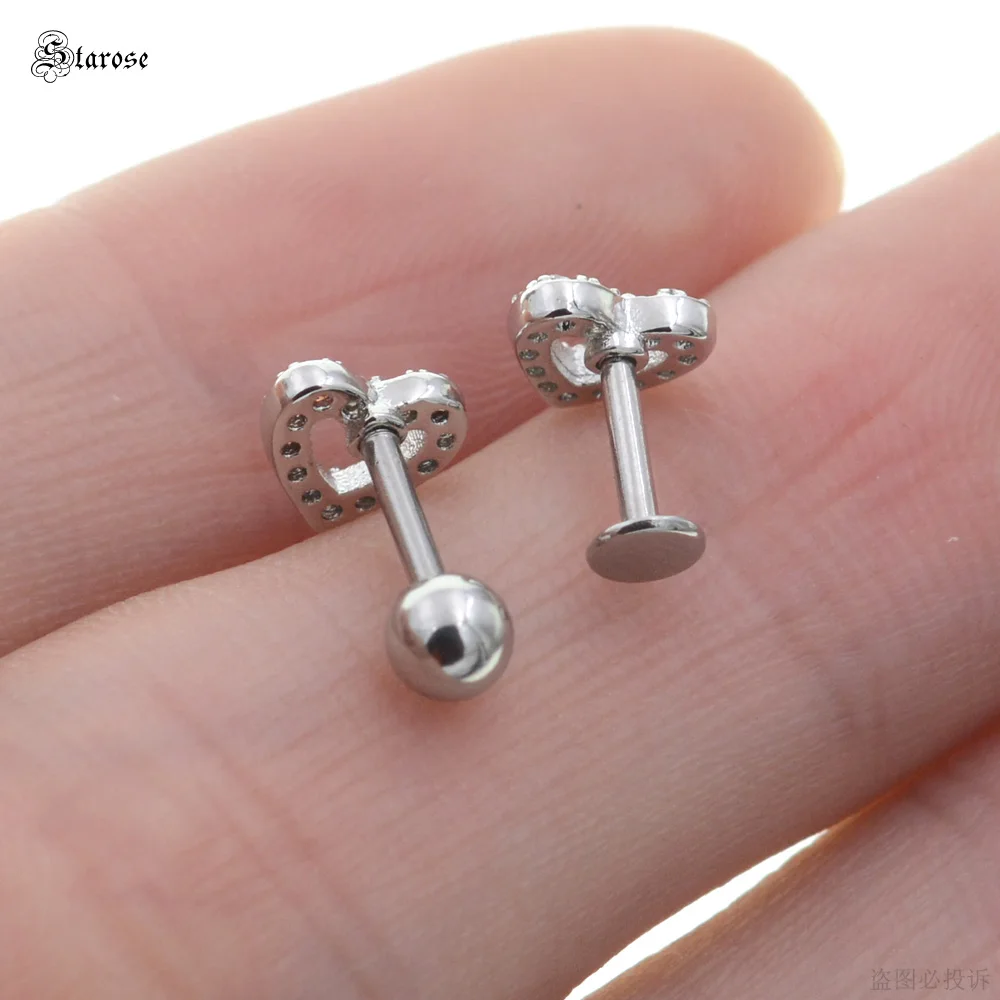 Starose 1 Piece 6mm Heart Labret Stud Lip Ring Nose Piercing Tragus Earrings Nariz Piercing Helix Ear Piercing Oreja Conch Studs