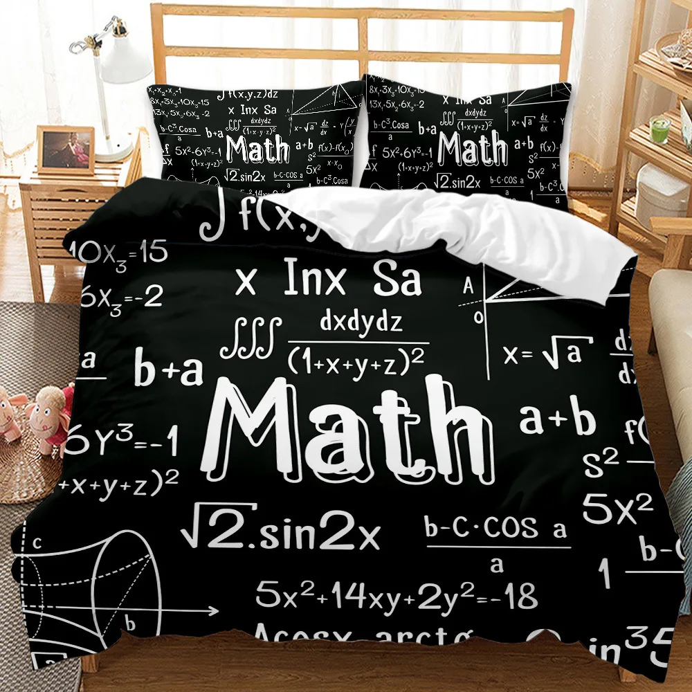 

Creative Math Design Duvet Cover Set Fashion Bedding Set Queen King Size Black Comforter Covers&Pillowcase for Kids Student Room