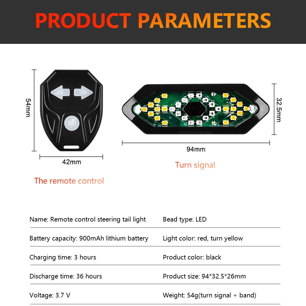 Bicycle Turn Light Cycling Taillight with Horn Smart 5 Modes Remote Control USB Rechargeable Indicator Light Safety Lamp