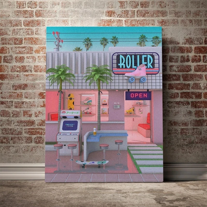 Home Decor Canvas Print Roller Skate Nostalgia Retrowave Paint Poster Wall Art Modular Picture For Bedside Background No Frame
