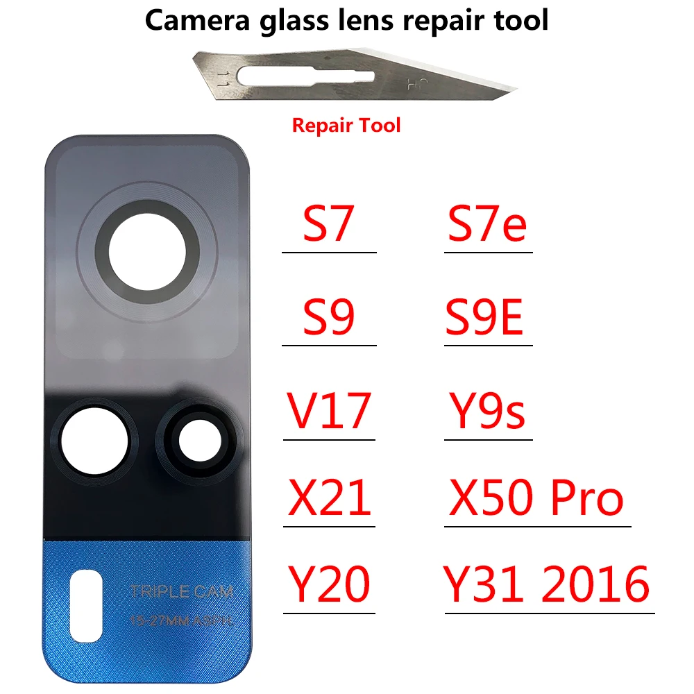 NEW Rear Back Camera Glass Lens With Sticker For Vivo IQOO 3 U3 Z1 S7 S9 S9e V17 X21 X50 Pro Y9S Y20 Y31 Y51 Y51S Y73S Y93S