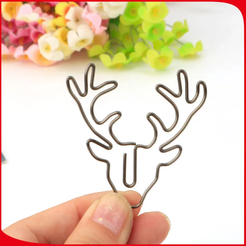 8pcs Retro Bronze Deer Head Cartoon Animal Metal Paper Clips Children\'s School Supplies Office Stationery (without Box)