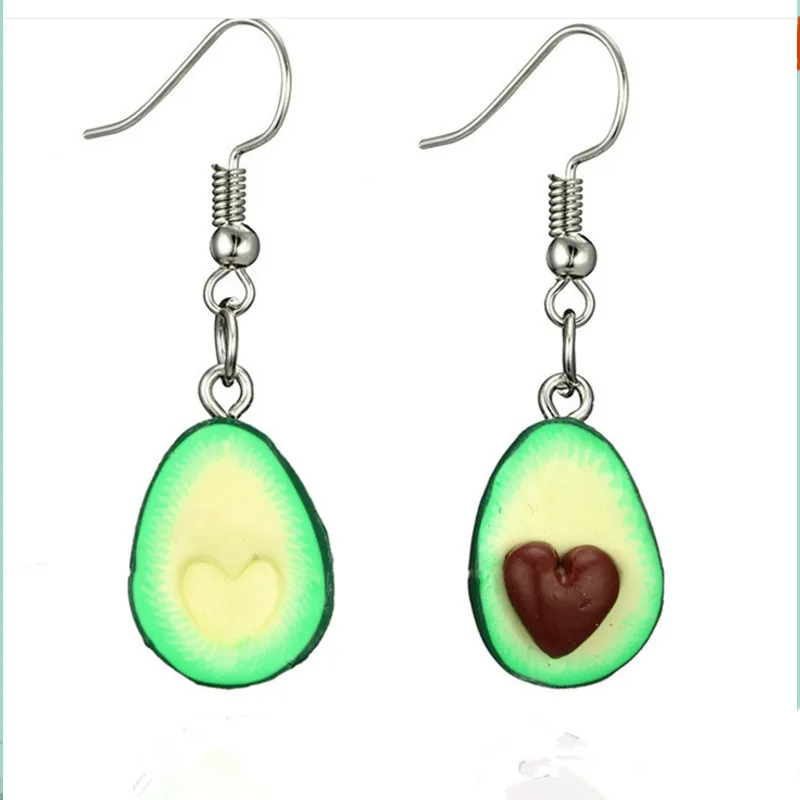 Simple Handmade Cartoon Fruit Earrings Three-Dimensional Environmental Clay Heart-Shaped Avocado Hanging Jewelry