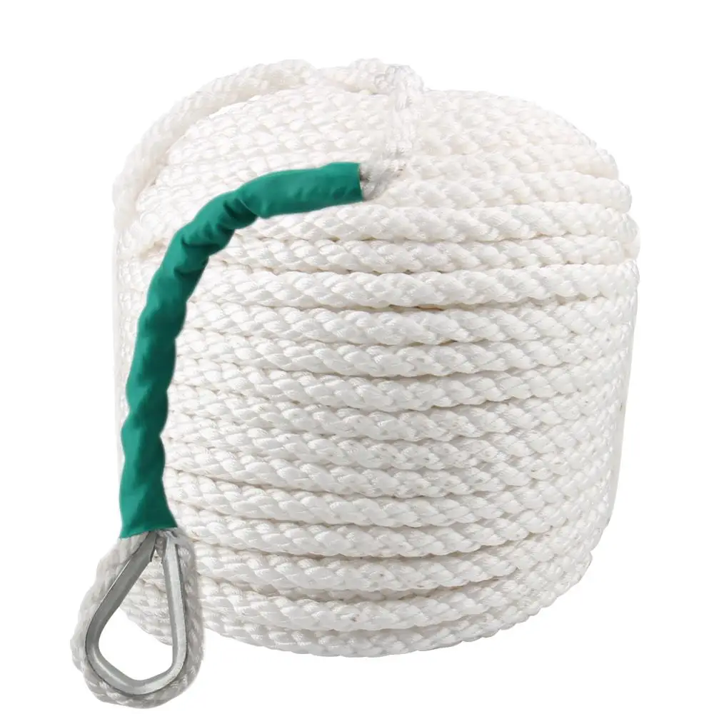 High StrengthTwisted 3 Strand Nylon Anchor Rope Boat withThimble Rigging Line 100'(30m) x 1/2