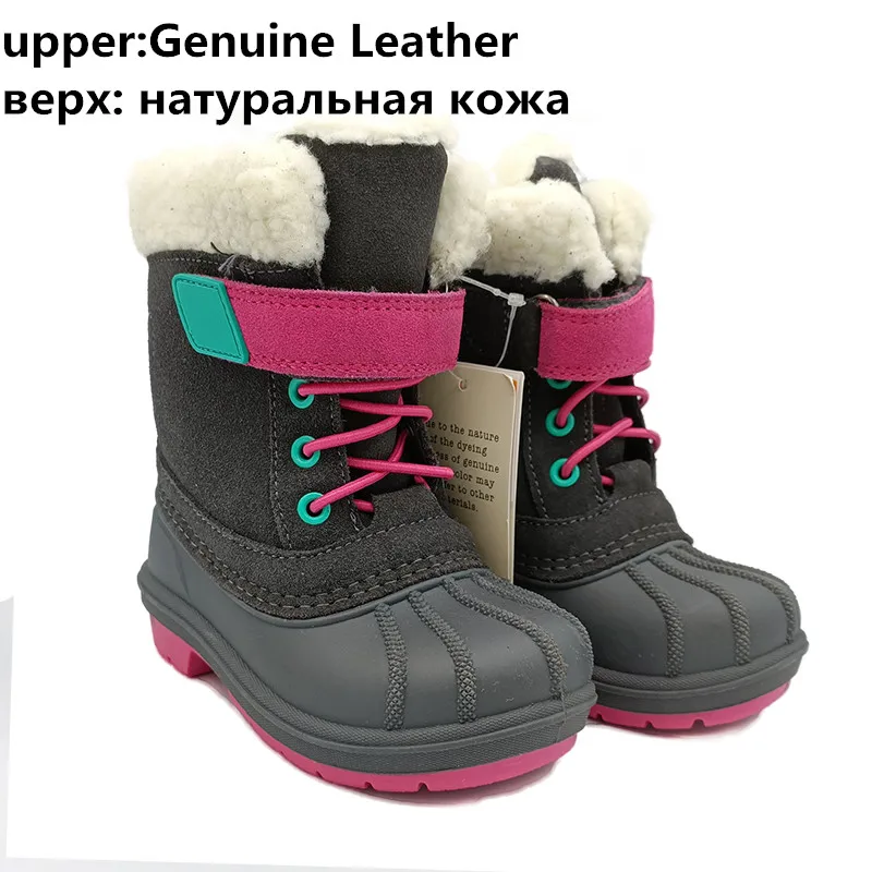 Fashion 1pair Children girl Genuine Leather Snow Boot , lovely Kids ski boots winter warm  waterproof Snow Boots