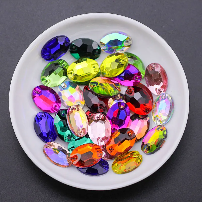 All Size Ab Sew on Rhinestone Oval Egg Colorful Crystal ABsew on Stone Flatback Rhinestone Sewing for Wedding Dress