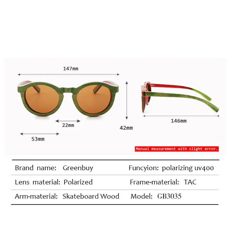 green skateboard wood sunglasses  women Spring hinge sunglasses wood bamboo UV400 Retro sunglasses oculos de sol feminino