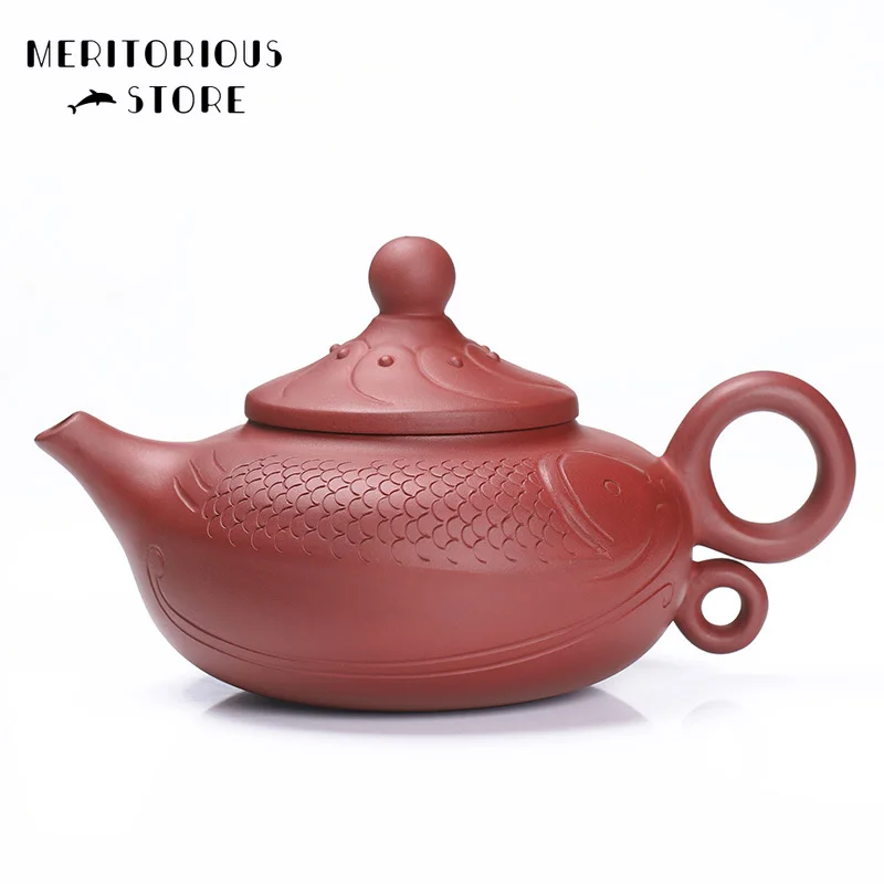 

Fish Shape Yixing Purple Clay Teapot Chinese Raw Ore Handmade Kung Fu Zisha Teaware 340ml Free Shipping Beauty Kettle Tea Set