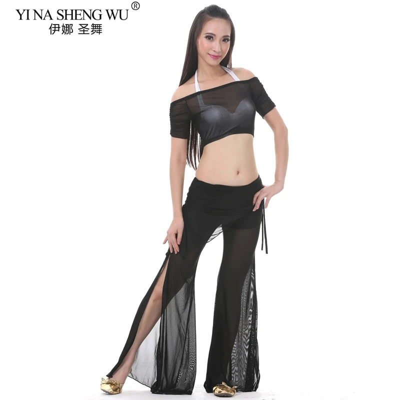 Nuevo conjunto de Pranctice de danza del vientre de manga Haft, perspectiva, traje de danza del vientre Oriental indio para mujer, ropa de bailarina, Top y pantalones