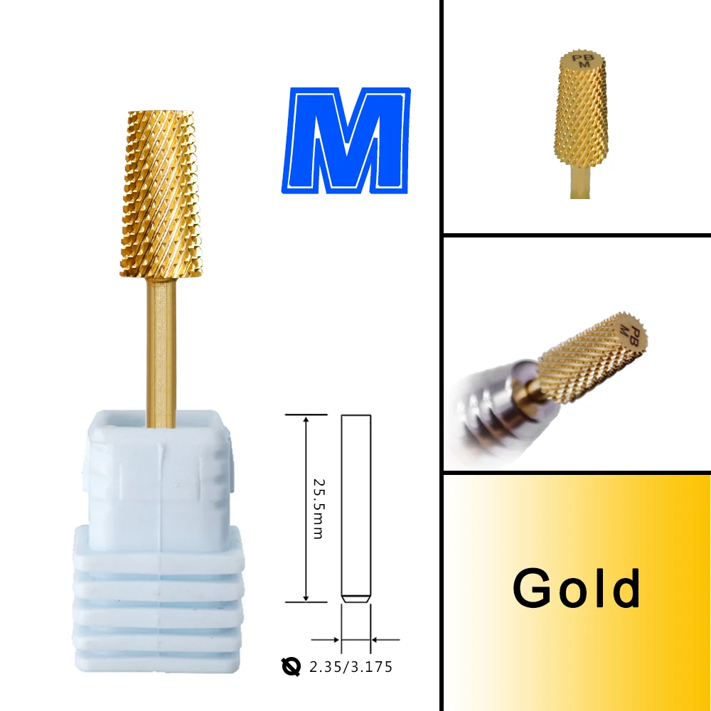 RolinStar 6,6 großer trapezförmiger konischer Schaft, Gold, Silber, Stahl, Hartmetall-Fräser, Nagelbohrer, Maniküre, Pediküre