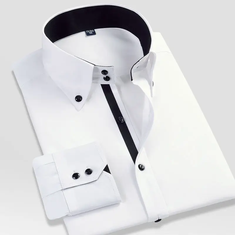 Mens Dress Shirts Spring and Autumn High Quality Long Sleeve Shirt Male Korean Slim Fit Business White Collared Shirt Oversized