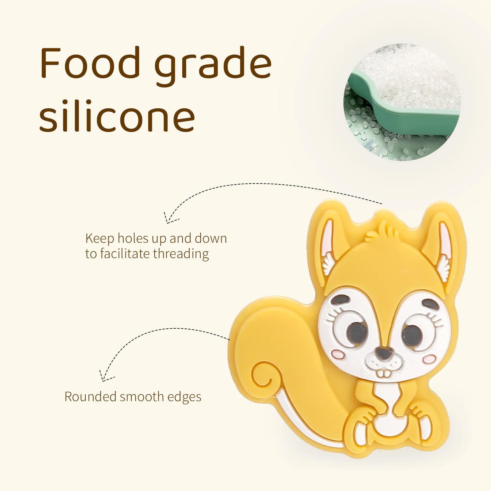 5 Pc/lot Baby Teether Beads Cartoon Squirrel Baby Teether Food Grade BPA Free Nursing Silicone Bead for DIY Pacifier Clip