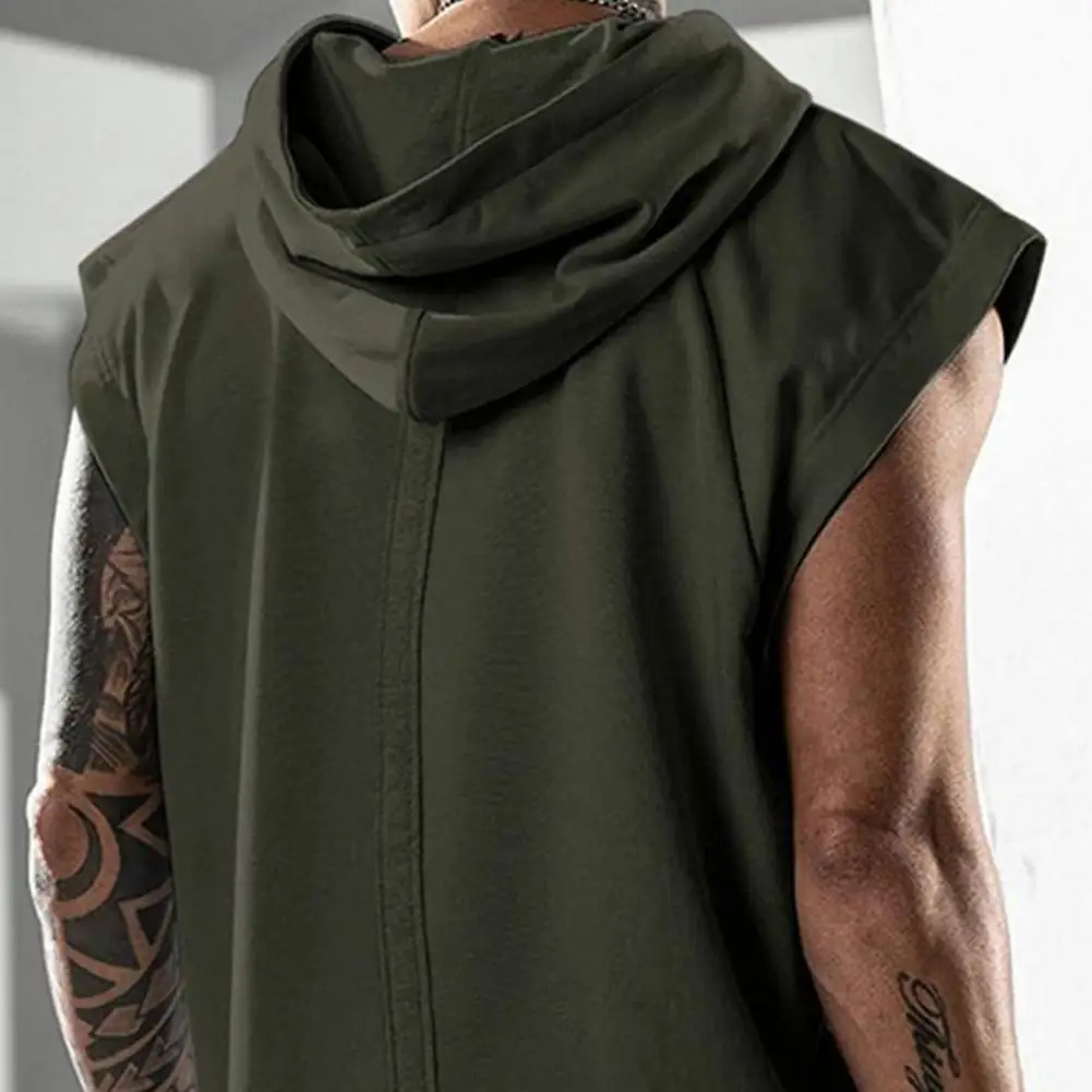 Plus Size Men Tanks Top Hooded Solid Color Summer Male Sleeveless Sports Top Loose Sleeveless Fitness Vest Party Sweatshirt