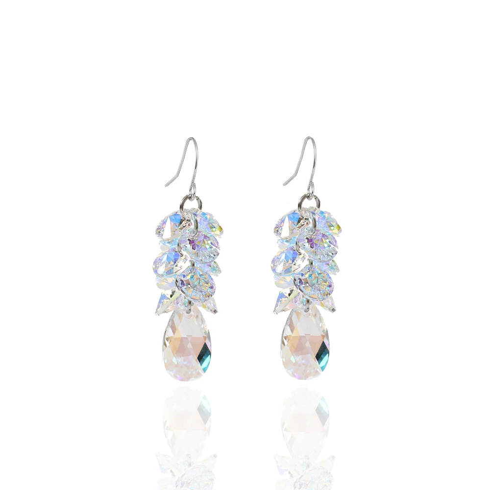 LANFLORA new  women White AB Crystal earrings Classic women earrings foreign trade bulk wholesale earrings