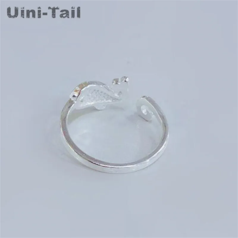 Uini-Tail hot new 925 Tibetan silver simple creative whale opening ring personality cute drawing dolphin marine jewelry JZ023