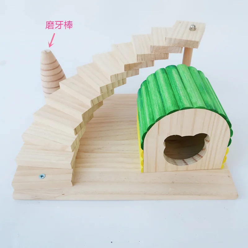 Hamster supplies golden silk bear wooden toys hamster recreation and fitness ground rotary ladder wooden house combination set