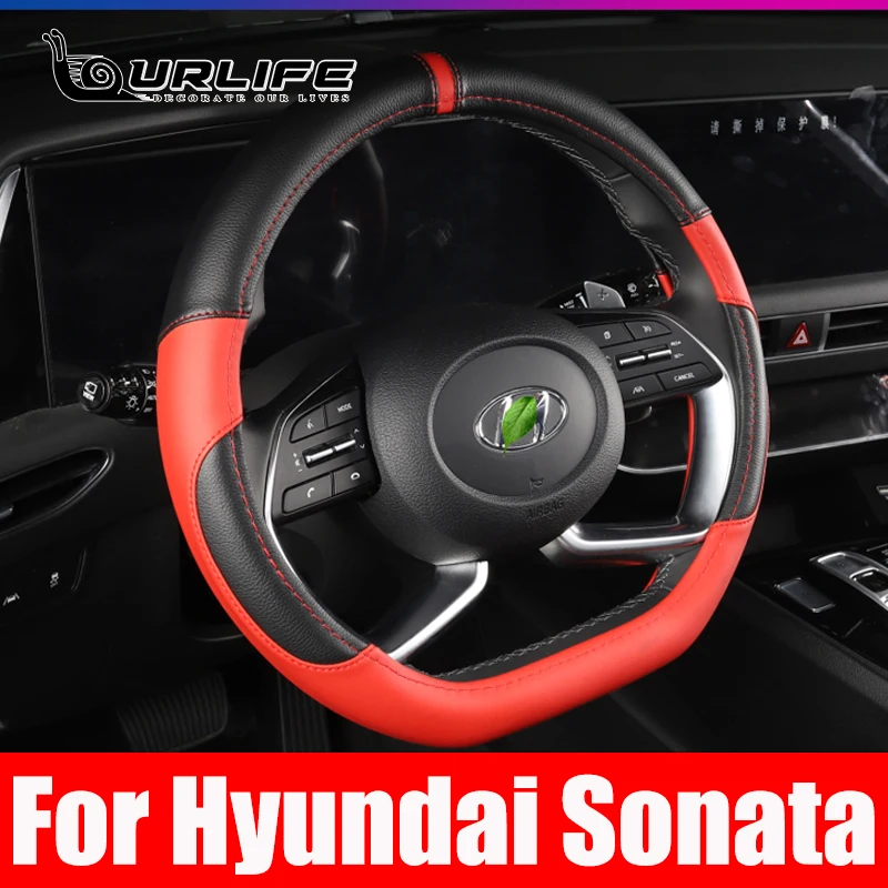 Black Leather Hand Steering Wheel Cover Car Accessories For Hyundai Elantra 7th Sonata 10th 2020 2021